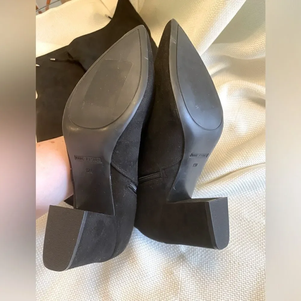 NWOT Marc fisher black faux suede block heel over the knee fabric boots size 12